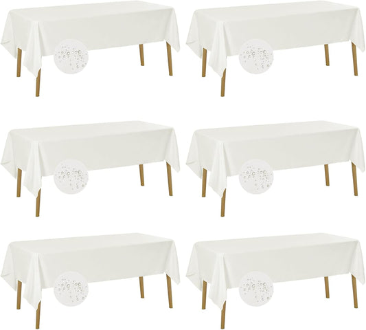 Fokitut 6 Pack Waterproof Rectangle Tablecloth, 60x102 Inch, Stain Resistant and Wrinkle Polyester Table Cloth, Fabric Table Cover for Kitchen Dining, Wedding, Party, Holiday Dinner-Ivory