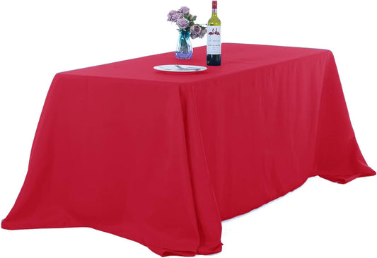 Ascoza 2pack 90x132 Inch Red Rectangular Tablecloth 8 Feet Table Cloth in Polyester Fabric for Wedding/Banquet/Restaurant/Parties