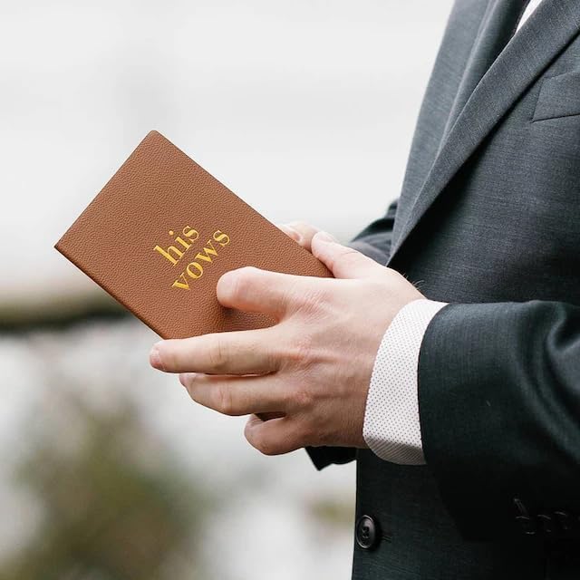 LGBTQ Premium Leather Vow Books His and His Booklet - Wedding Stuff & Essentials for LGBTQ Wedding - Ideal Gift, Must Have Wedding Planning Books - Keepsafe Gay Couple (Brown/Brown)