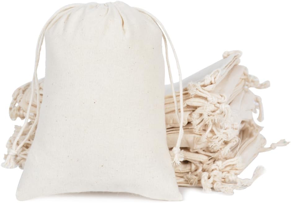 gobyhumm 50 Pieces Pure Cotton Drawstring Bags Muslin Bags Sachet Bag for Home Supplies （5 * 7"）