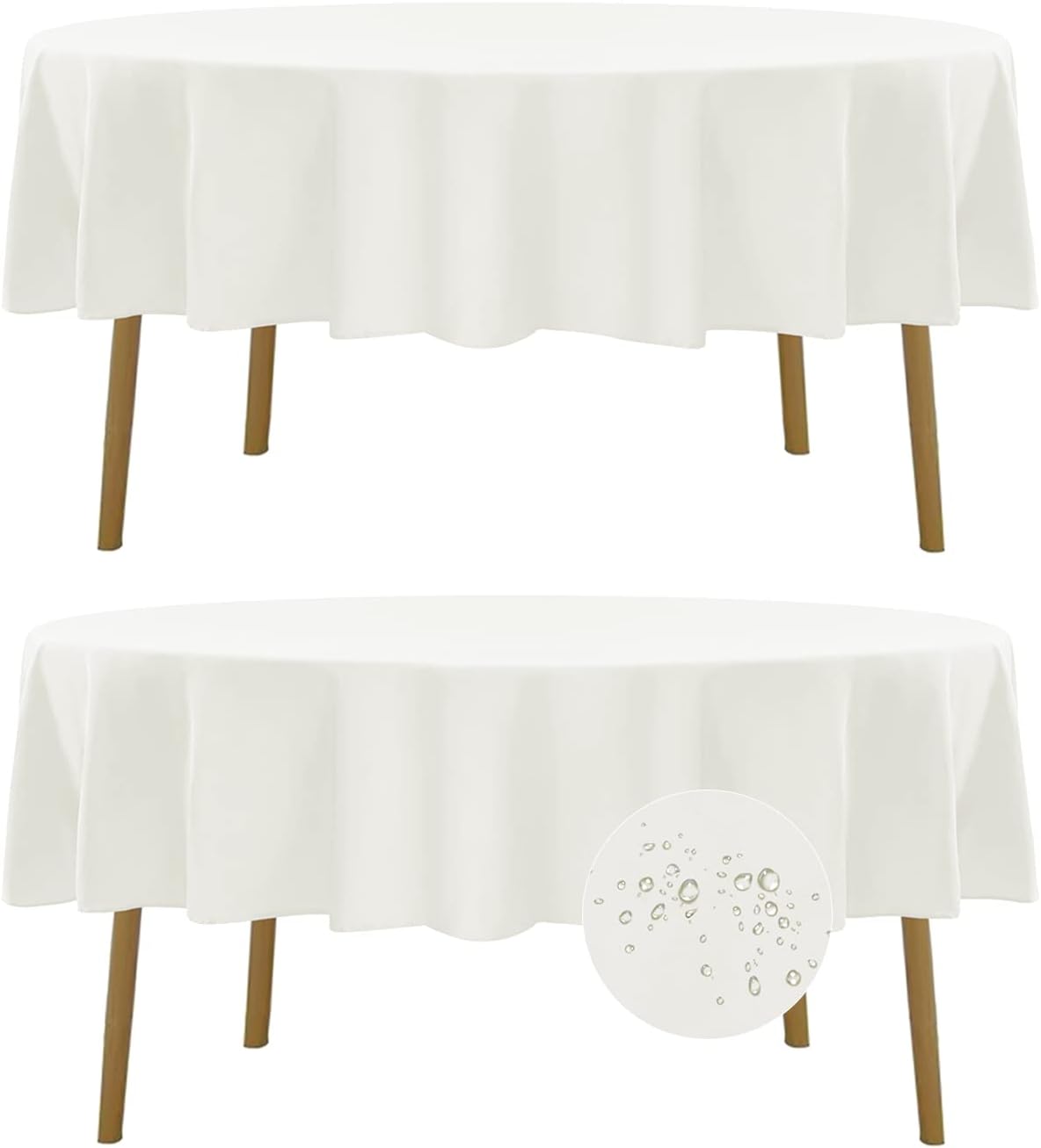 Fokitut 2 Pack Waterproof Round Tablecloth, 60 Inch, Stain Resistant and Wrinkle Polyester Table Cloth, Fabric Table Cover for Kitchen Dining, Wedding, Party, Holiday Dinner-Ivory