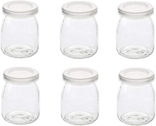 6 Pcs Yogurt Pudding Jars Bottles With Plastic Lids Ideal for Jam, Honey, Wedding Favors, Shower Favors, Baby Foods (7 oz (200ml))