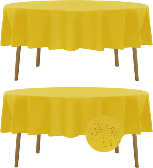 Fokitut 2 Pack Waterproof Round Tablecloth, 70 Inch, Stain Resistant and Wrinkle Polyester Table Cloth, Fabric Table Cover for Kitchen Dining, Wedding, Party, Holiday Dinner-Yellow