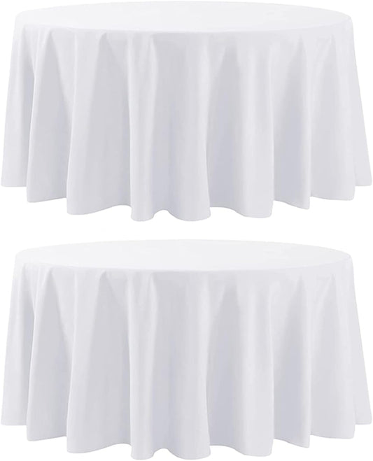 Round Tablecloth 132 Inch 2 Pack White Tablecloths Washable Decorative Linen Polyester Table Clothes Cover for Dining Table Banquets Buffet Parties and Wedding