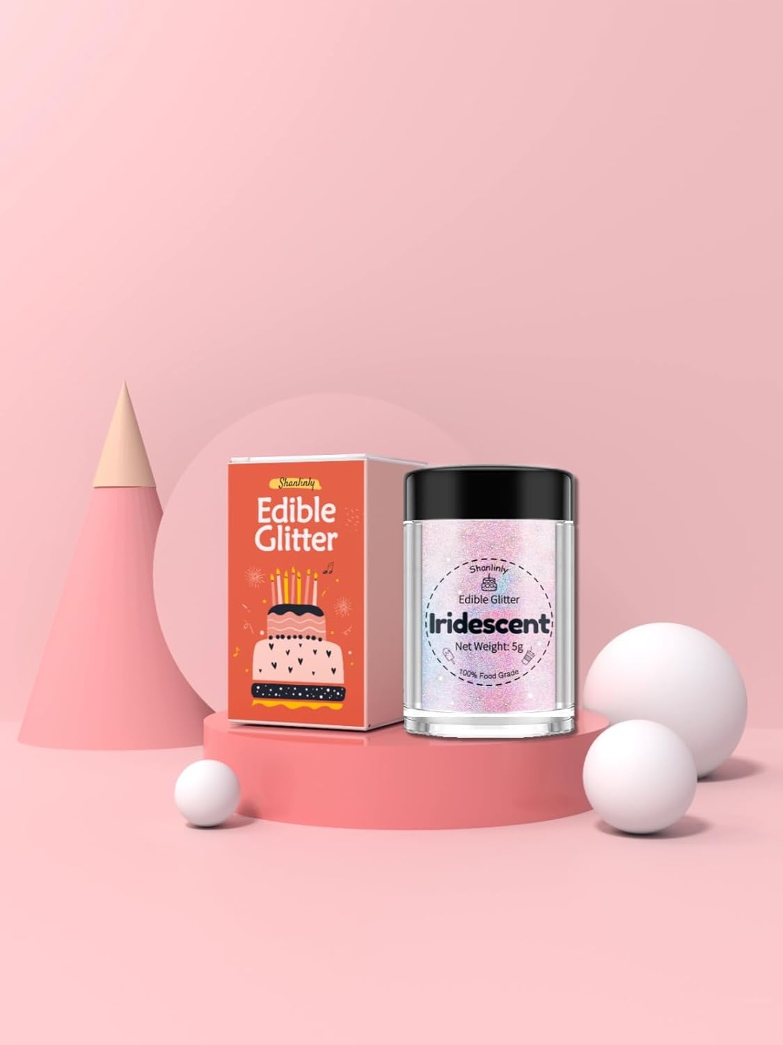 Shanlinly Iridescent Prism Powder Edible Glitter for Drinks, Food Grade Edible Glitter Dust Luster Shimmer Dust for Cakes Decorating Sparkling, Paints, Desserts, No Taste or Texture, 5g Each Bottle