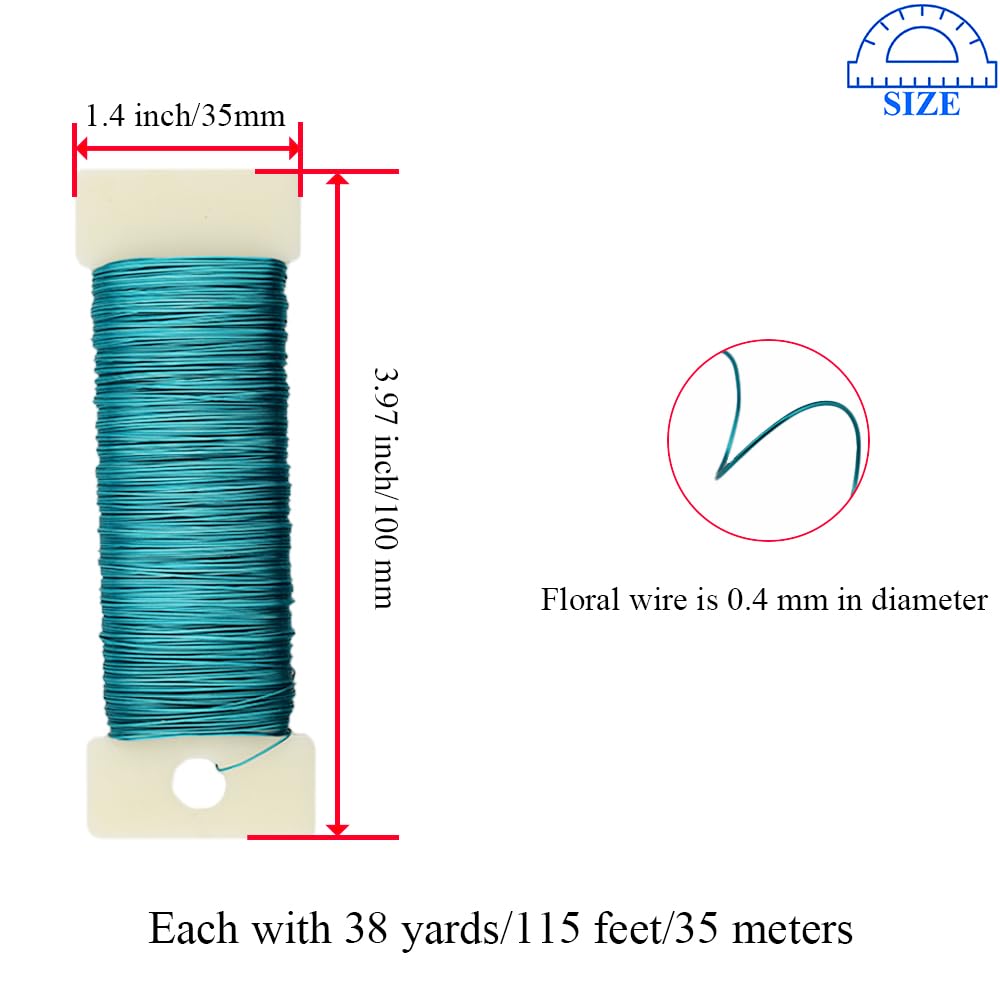 HAHIYO 26Gauge Blue Metal Floral Wire - 3 Rolls, 115 Yards (345 Feet) - Flexible Paddle Wire for Craft, Christmas Wreath, Flower Arrangement, Bouquet Wrapping, Wedding, DIY