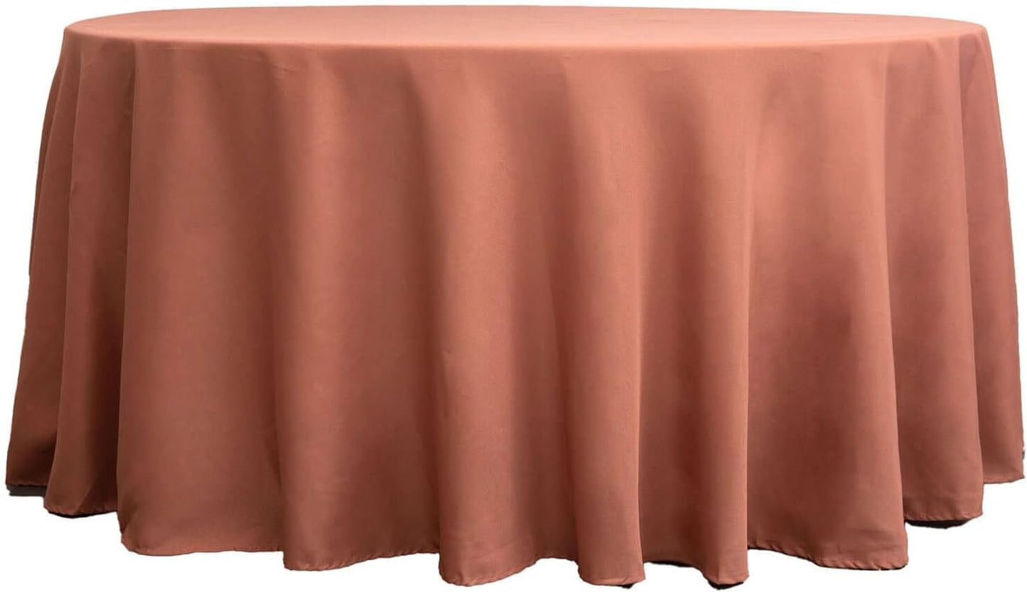 Efavormart Round Tablecloth, 120 Inch Stain & Wrinkle Resistant Washable Table Cloth, Decorative Polyester Fabric Table Cover for Banquet, Wedding, Dining - Terracotta (Burnt Orange)