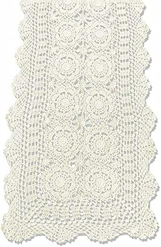Phantomon Lace Table Runner Rectangular Table Cover Cloth Handmade Crochet Floral Placemats 100% Cotton (Floral Beige, 15x39Inch)