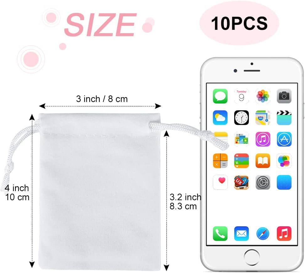 Shintop Velvet Bags, 10pcs 3x4inch Drawstring Gift Bags Jewelry Pouch for Wedding Favor Birthday Party (White)