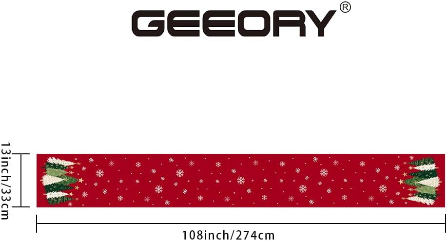 GEEORY Christmas Table Runner 13x108 Inch, Xmas Trees Snowflakes Holiday Decorative Farmhouse Table Decoration for Kitchen Dinning, Indoor Outdoor Dinner Party Decor (Red) GT150-108