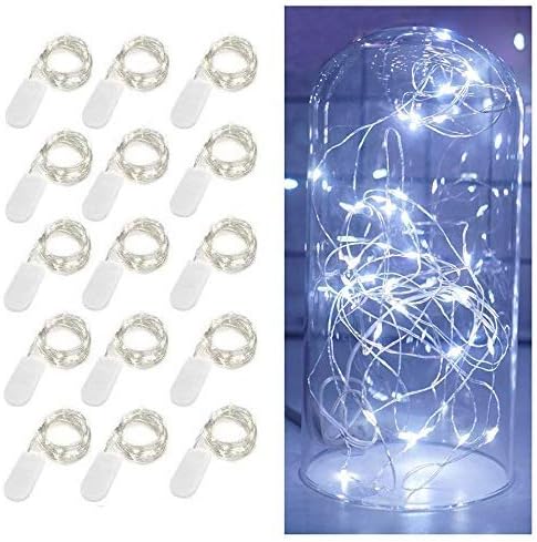 15 Pack Fairy Lights Battery Operated, 10ft 30 LED Mason Jar Lights Silver Wire Waterproof Firefly Mini Led String Lights for Table Party Wedding Centerpiece DIY Crafts Christmas Decor