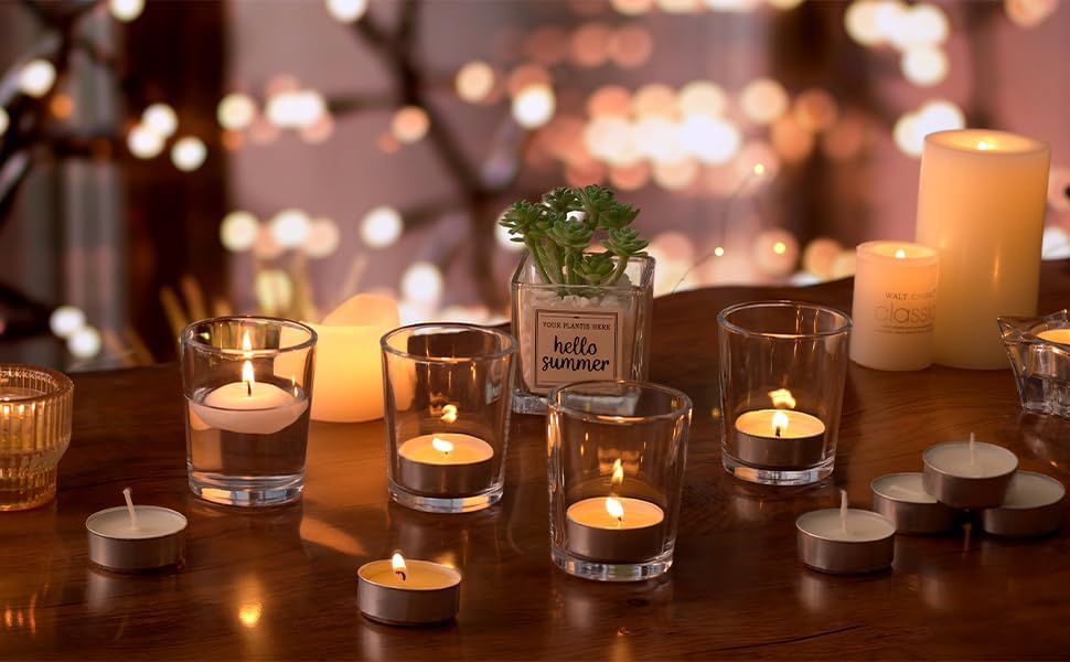 36Pcs Clear Tealight Candle Holder with 36pcs Tea Light Candles, Votive Candle Holders Glass with 4.5 Hour Long Burning for Table Centerpiece, Wedding Decor, Propose Party Home Decor