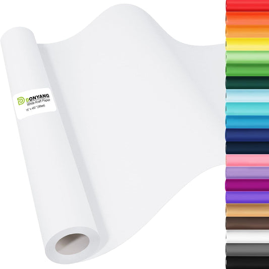 White Wrapping Paper Craft Paper Kraft Paper Roll 15" x 450", Bulletin Board Paper, Arts & Crafts, Gift Wrapping Packing Painting Drawing Paint Easel Poster Chart Decorative Paper, Kids Art Supplies