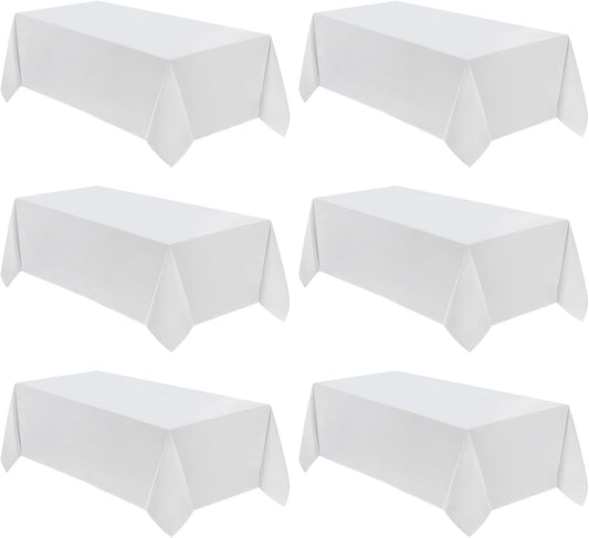 VidaFete Table Cloth 6 Pack 90*156inch Rectangle Tablecloth Polyester, Stain Resistant and Wrinkle Polyester Dining Table Cover for Kitchen Dinning Party Wedding Rectangular Tabletop Decoration(White)