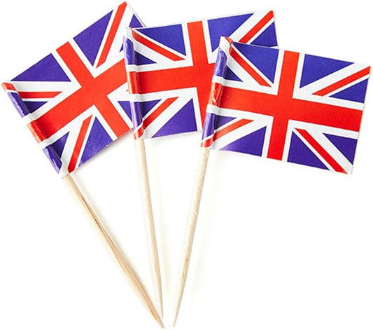 UK Flag British Flag, Small Mini British Toothpick Flags for Food, Cupcakes, Cocktails, Appetizers, Bar Party Decorations