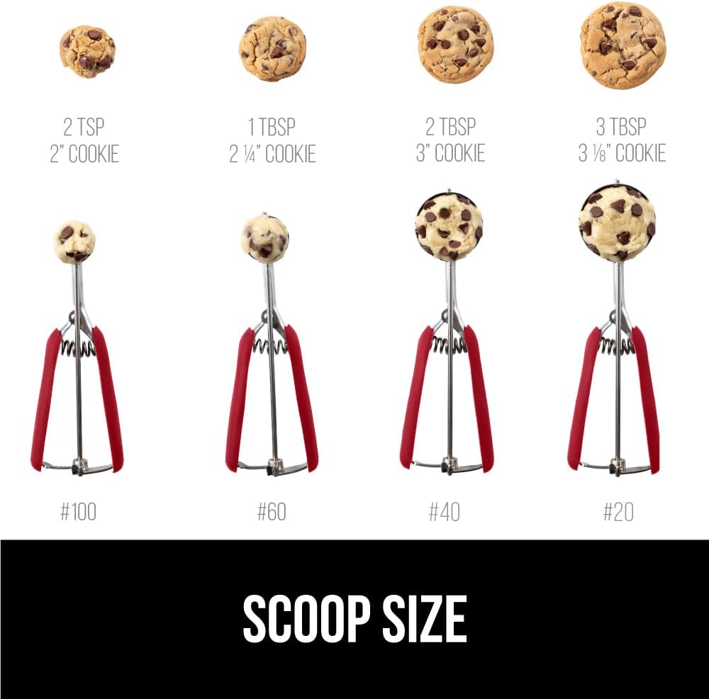 GORILLA GRIP Stainless Steel Cookie Scoop for Baking, 3 TBSP, Multipurpose Melon Baller, Meatball Spring Scoops, Perfect Portion Sizes, Easy Food Release, Scooper Size 20, BPA-Free Kitchen Tool, Red