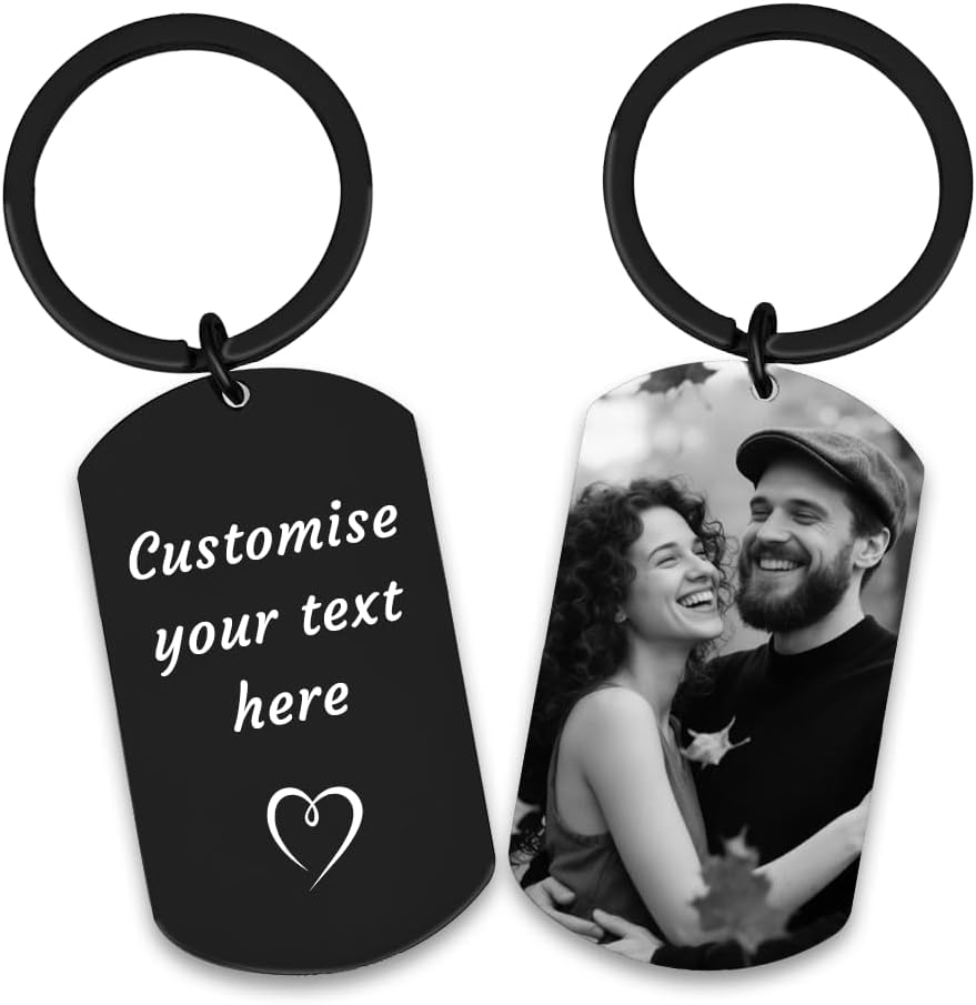 Personalised Keyring with Custom Photo & Text - Gift for Mum, Dad, Him, Her, Grandparents, Family