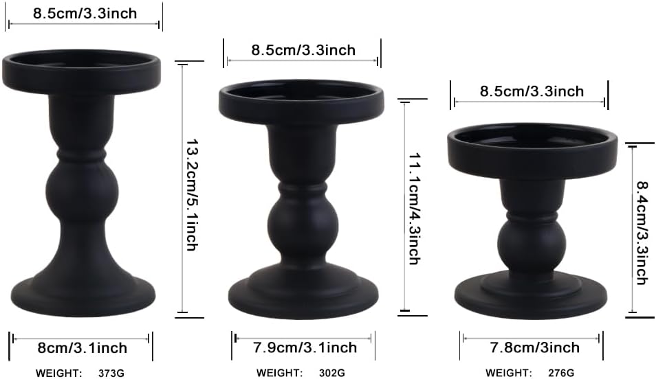 6-Piece Set of Black Glass Candlestick, Crystal Candlestick Holder Holder and Conical Candle, Christmas Candle Holder Decoration, Family Living Room Wedding Candle Holder (black2sets)