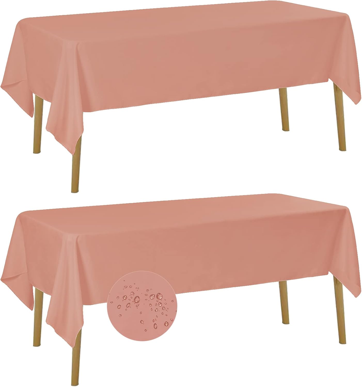 Fokitut 2 Pack Waterproof Rectangle Tablecloth, 60x120 Inch,Stain Resistant and Wrinkle Polyester Table Cloth, Fabric Table Cover for Kitchen Dining, Wedding, Party, Holiday Dinner-Dusty Pink