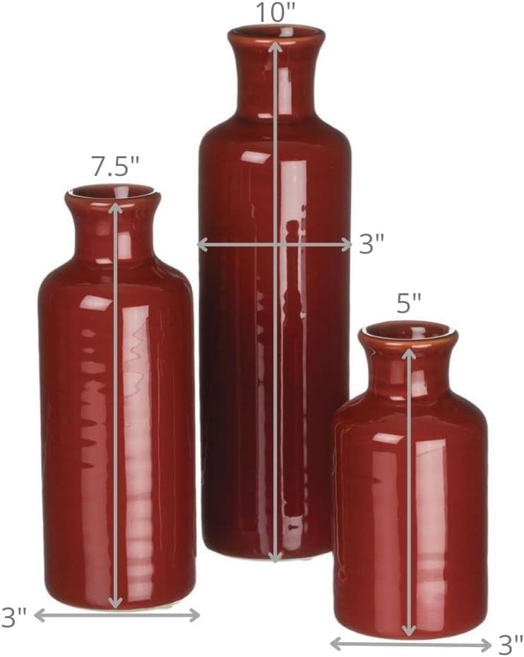 Sullivans Red Vase Set, Farmhouse Decor, Boho Aesthetic Room Decor Vases for Your Kitchen, Bedroom, Office, Living Room & Bathroom, Shelf Decor, Centerpiece Table Decorations (CM2407)