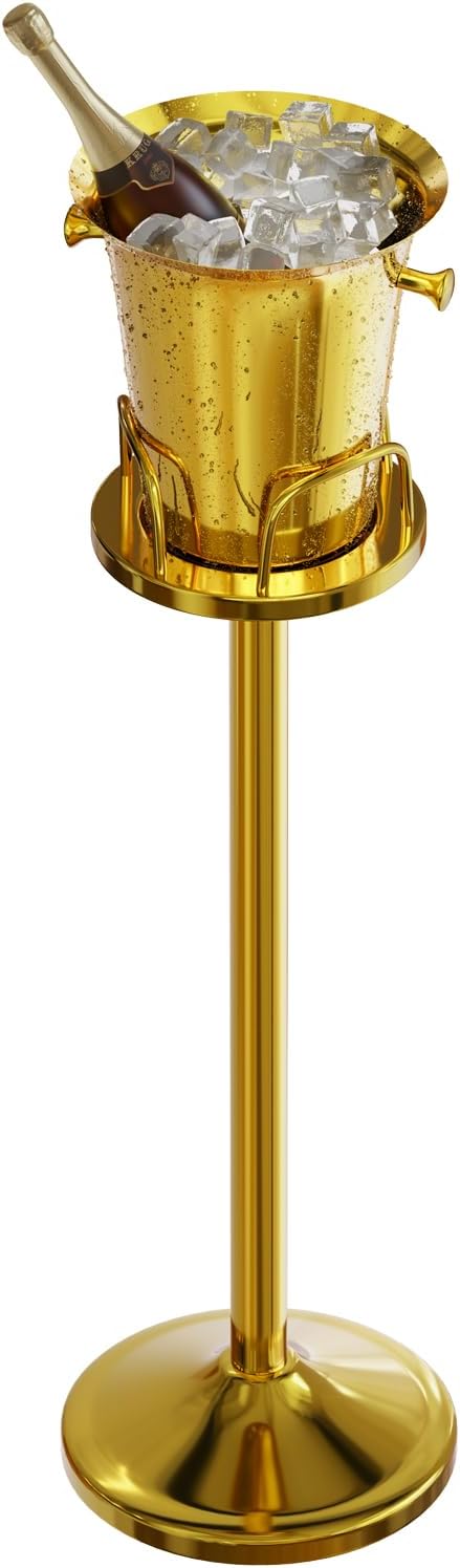 Ice Bucket with Stand Standing Champagne bucket for Party Stainless Steel Wine Bucket Wine Cooler with Stand 5L Wine Chiller for Bar Ktv Weding (gold)