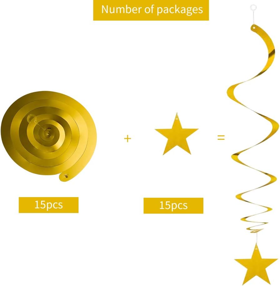 BEISHIDA Gold Star Hanging Swirl Decorations,Hanging Gold Party Supplies for Graduation Wedding Baby Shower Decorations,Pack of 15