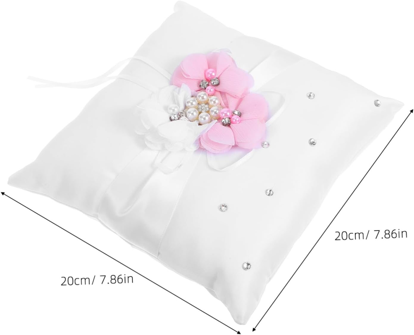 Floral Wedding Ring Bearer Pillow 20x20cm - Satin with Ribbon & Faux Pearls, Elegant Ceremony Decor for Bride and Flower Girl Accessories