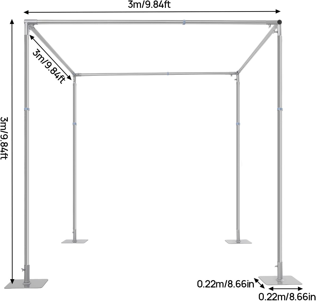 Wedding Backdrop Stand 4 Post,5ft~10 ft Adjustable Wedding Hardware Kit Chuppah Canopy Detachable Metal Background Frame Photo Booth for Party Wedding Ceremony Event