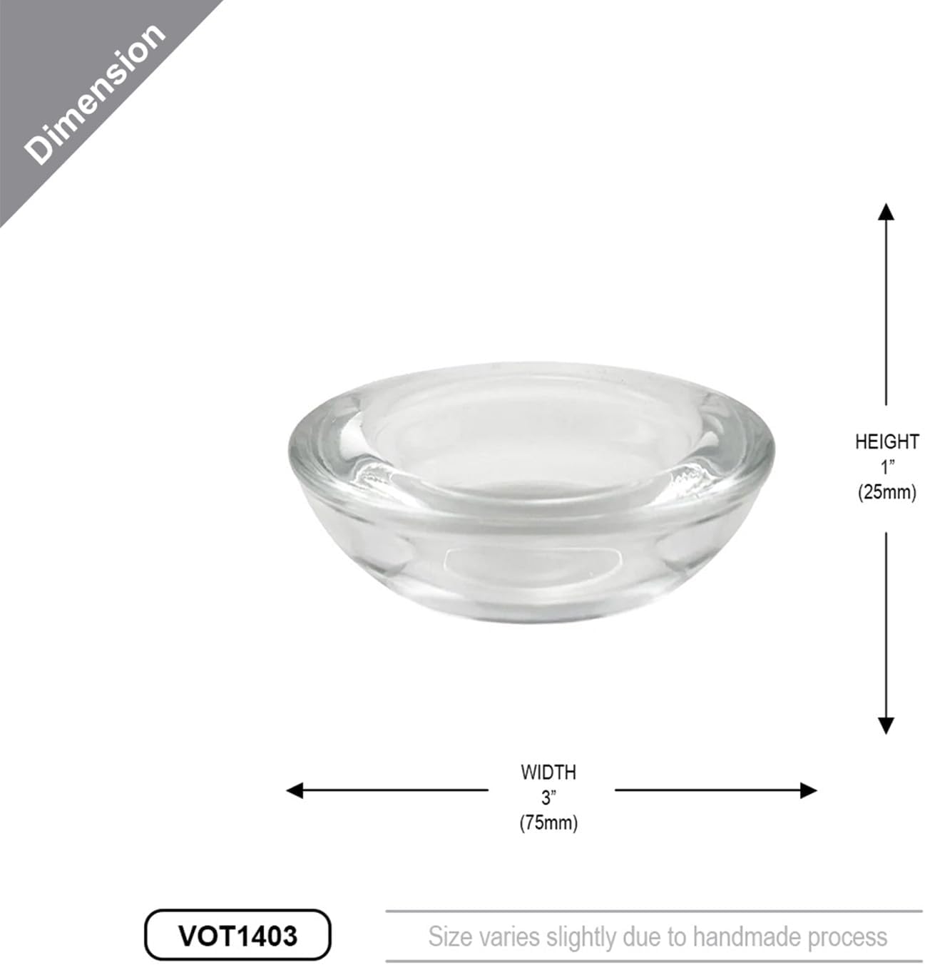 WGV Sturdy Tea Light Votive Candle Holder 3" W, Clear Heavy Thick Chubby Plate Bowl Glass, Small Accent Decor, 24 Pieces