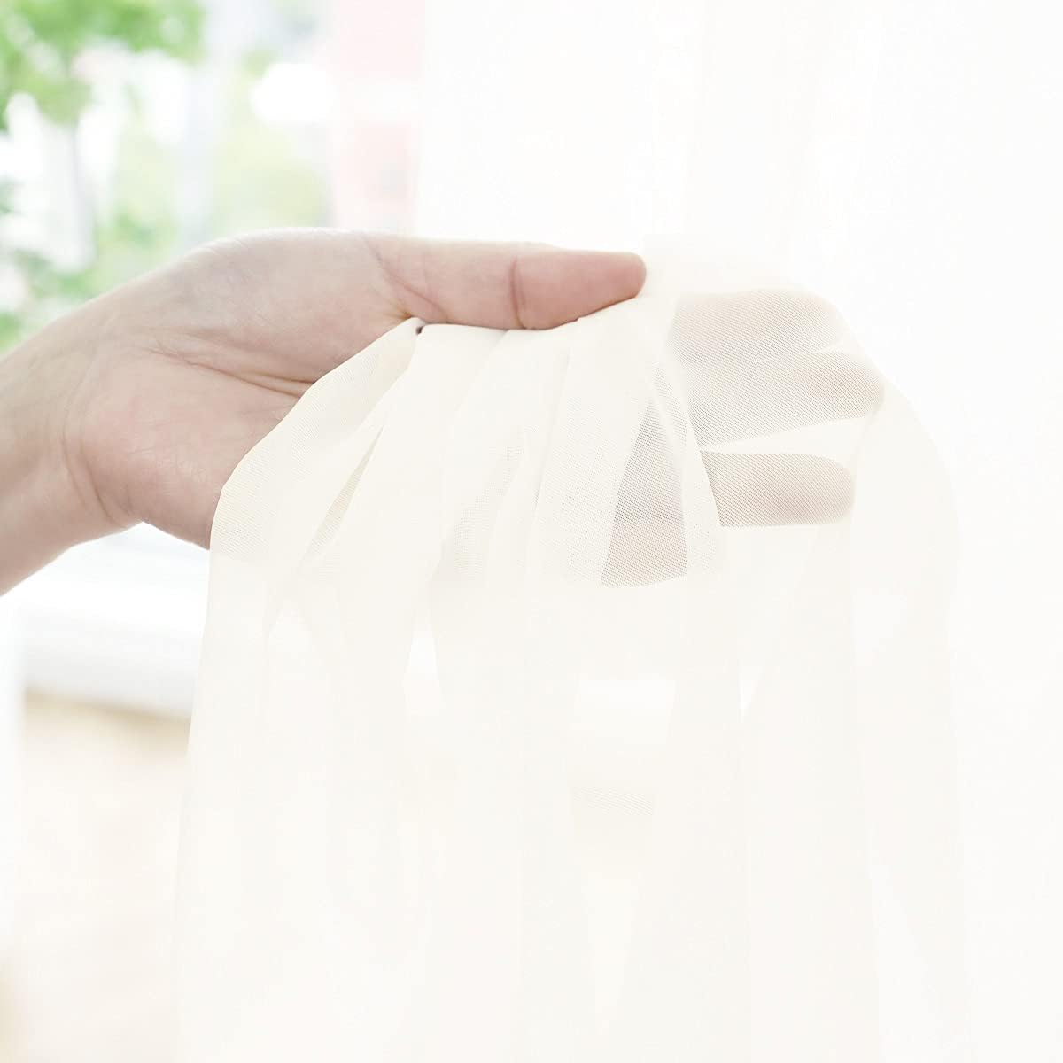 Window Beige Sheer Curtains 60 Inches Width 145 Inches Long 2 Panels Sheer Curtain Clear Curtains Basic Rod Pocket Panel for Home Living Room Bedroom Kids Room Yard Patio Parlor Sliding