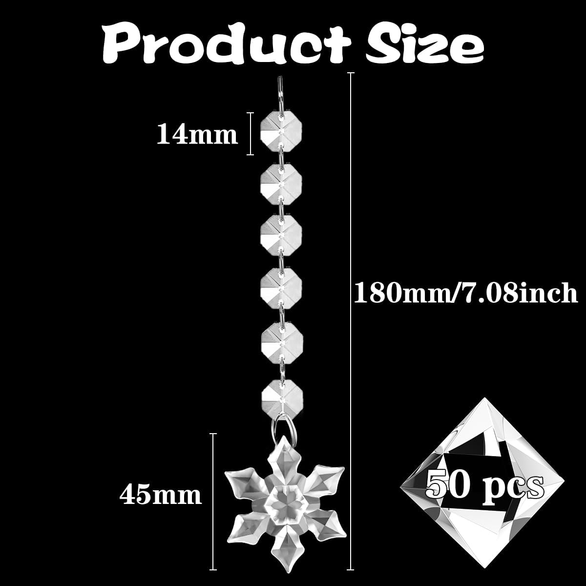 50 Pack Hanging Crystals - Clear Acrylic Prisms Pendant Ornaments for Christmas Tree, Centerpieces, Chandelier, Window & Home Decor, Ideal for Weddings, Parties Decorations (Snowflake)