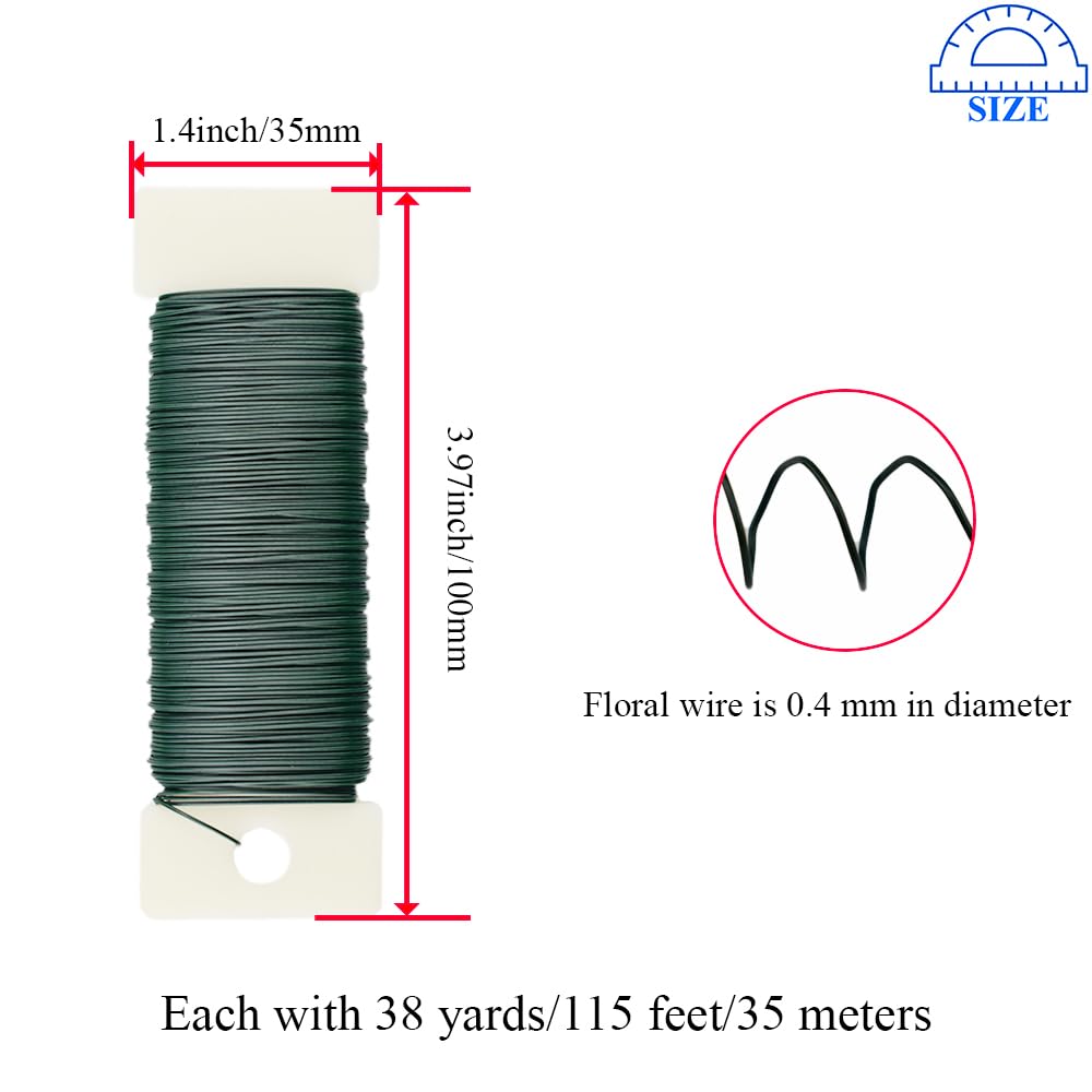 HAHIYO 26Gauge Green Flexible Metal Floral Wire - 3 Rolls Total 115 Yards (345 Feet) for Crafts, Christmas Wreaths, Tree & Flower Arrangement