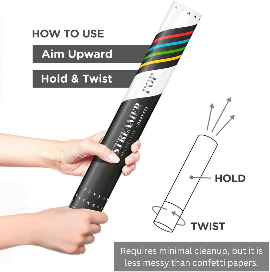 16" STREAMERS Confetti Cannons - 6Pack Biodegradable Colorful Streamers Confetti Party Poppers, No Mess, Loud POP|Up to 40ft, Wedding, Birthday Red/Blue/Purple/Yellow/Green/Rainbow