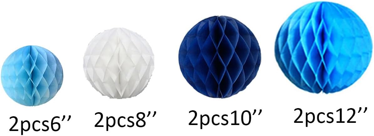 8pc Honeycomb Balls Party Decorations 6''8''10''12''Tissue Paper Pom Poms Flower Balls Hanging Paper Honeycomb Balls for Party Baby Shower Birthday Wedding Nursery Wall Decor Blue Set