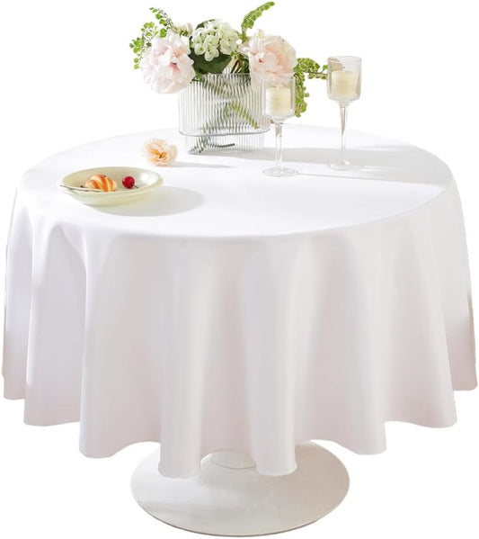 Craft And Party Round Tablecloth, 70 Inch White Tablecloth, Polyester Fabric Washable Table Cloth for Home, Party, Wedding or Restaurant Use.