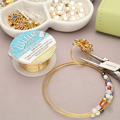 The Beadsmith Wire Elements Craft Wire – Tarnish Resistant, Soft Temper, Round, Gold Color – 0.51mm, 24 Gauge, 10 Yard Spool – Jewelry Making, Wire Wrapping, Floral, & Other DIY Crafts