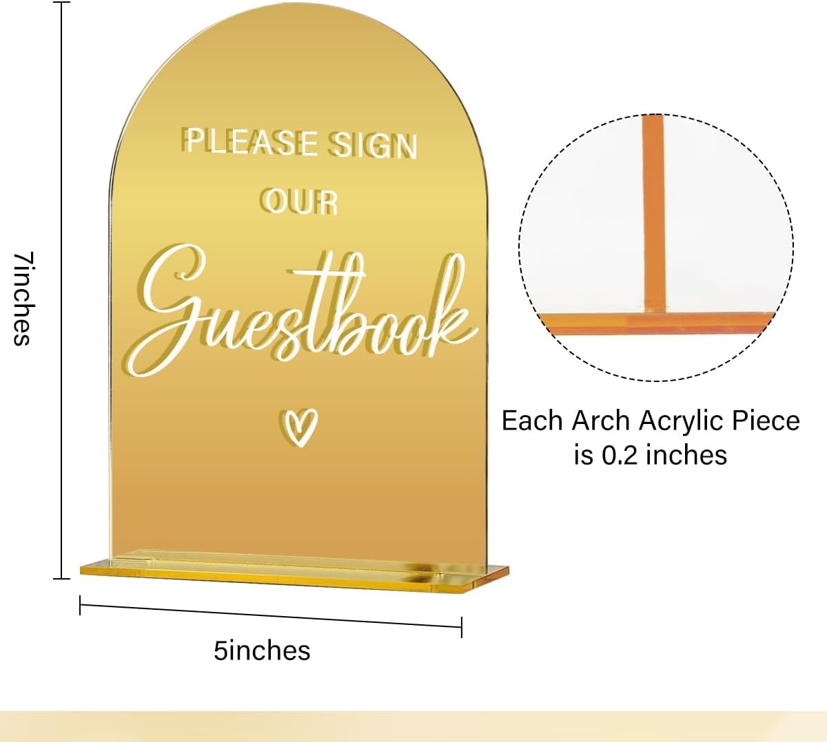 Acrylic Wedding Sign, Bridal Shower Decorations, Please Sign Our Guestbook Sign for Ceremony, Modern Font Table Signs, Gold Mirror Arched Acrylic Tabletop Signs for Wedding Reception and Event Party