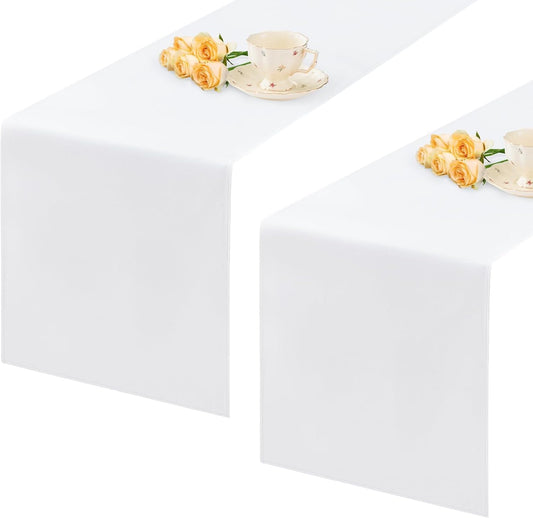 2 Pack White Small Short Table Runner 12 x 24 Inch Solid Color Runners Coffee Table Dresser for Daily Party Home Decoration