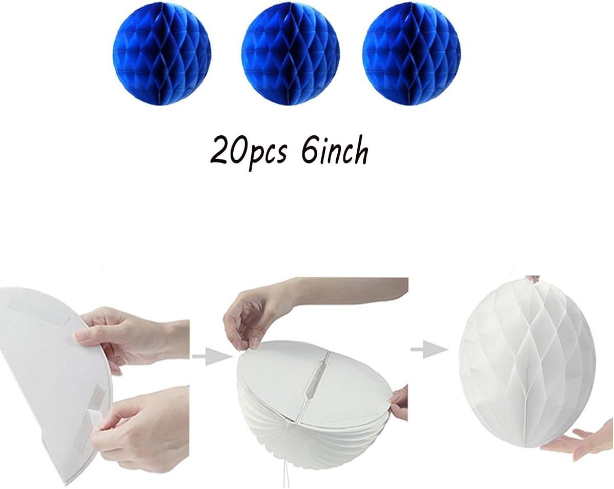 20pcs Honeycomb Flower Balls Party Honeycomb Balls Decoration Paper Flower Balls Tissue Paper Flower Ball Pom Poms Ball for Birthday Wedding Home Decor (6inch, Royal Blue)
