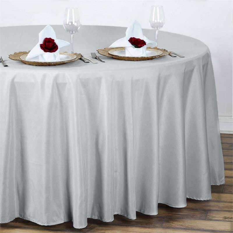 Efavormart Round Tablecloth, 108 Inch Stain & Wrinkle Resistant Washable Table Cloth, Decorative Polyester Fabric Table Cover for Banquet, Wedding, Dining- Silver