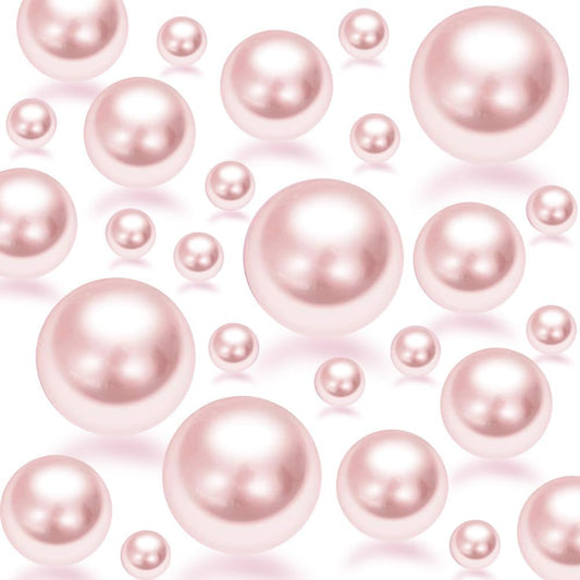 150Pcs Pink Polished No Hole Faux Pearl Beads for Vase Filling Decorations, Plastic Pearls Vase Fillers, Table Scatters, Wedding Centerpiece, Home Decor, 8/14/20 mm