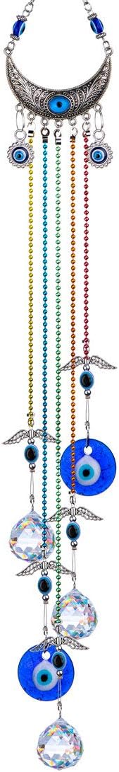 20inch Blue Evil Eye Hanging Crystals Suncatcher Ornament with Chakra Energy Crystal Ball Prism Pendant Rainbow Maker for Home Decor Protection