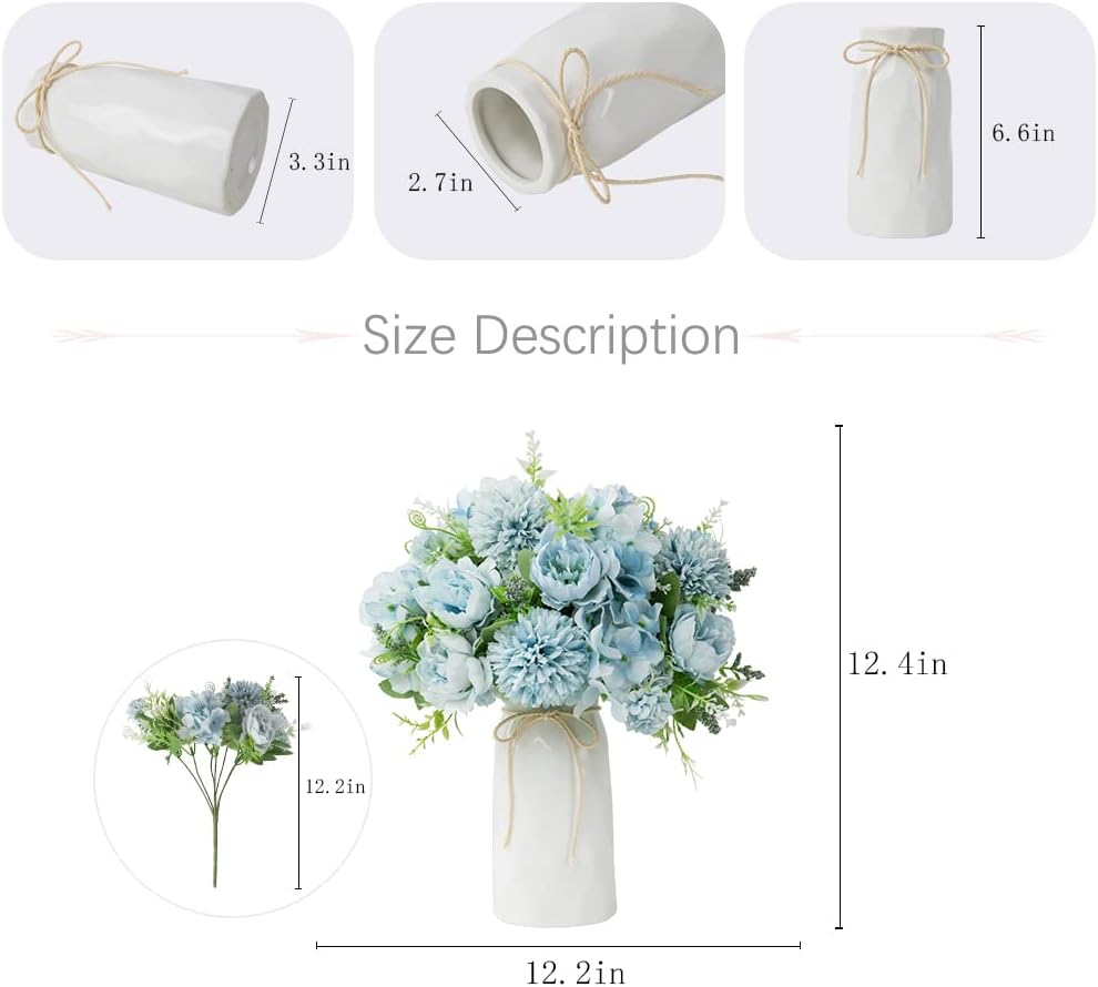 LESING Artificial Peony with Vase Silk Flowers Bouquets Fake Hydrangea Bulks for Home Table Centerpieces Wedding Decoration(Blue-1)