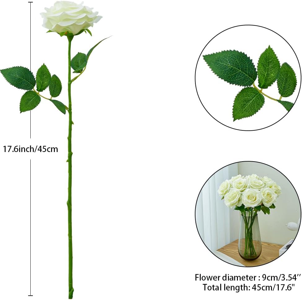 Artificial Rose 10pcs Open Flower Bouquet Faux Rose Stems for Wedding Arrangement, Bridal Bouquet, Centerpiece, Fake Faux Silk Flowers (Pale Yellow)