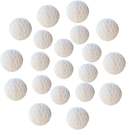 20pcs Honeycomb Flower Balls - Party Decoration Paper Flower Balls Tissue Paper Pom Poms for Birthday Wedding Home Decor (3inch+6inch, White)