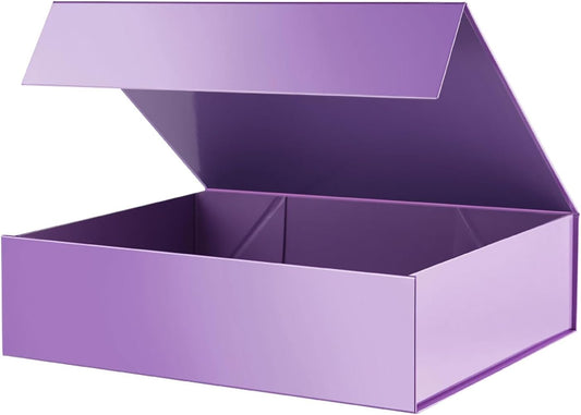 PACKHOME Large Gift Box 13.5x10x3.5 Inches, Sturdy Shirt Box with Magnetic Lid for Multiple Occasions (Glossy Purple)
