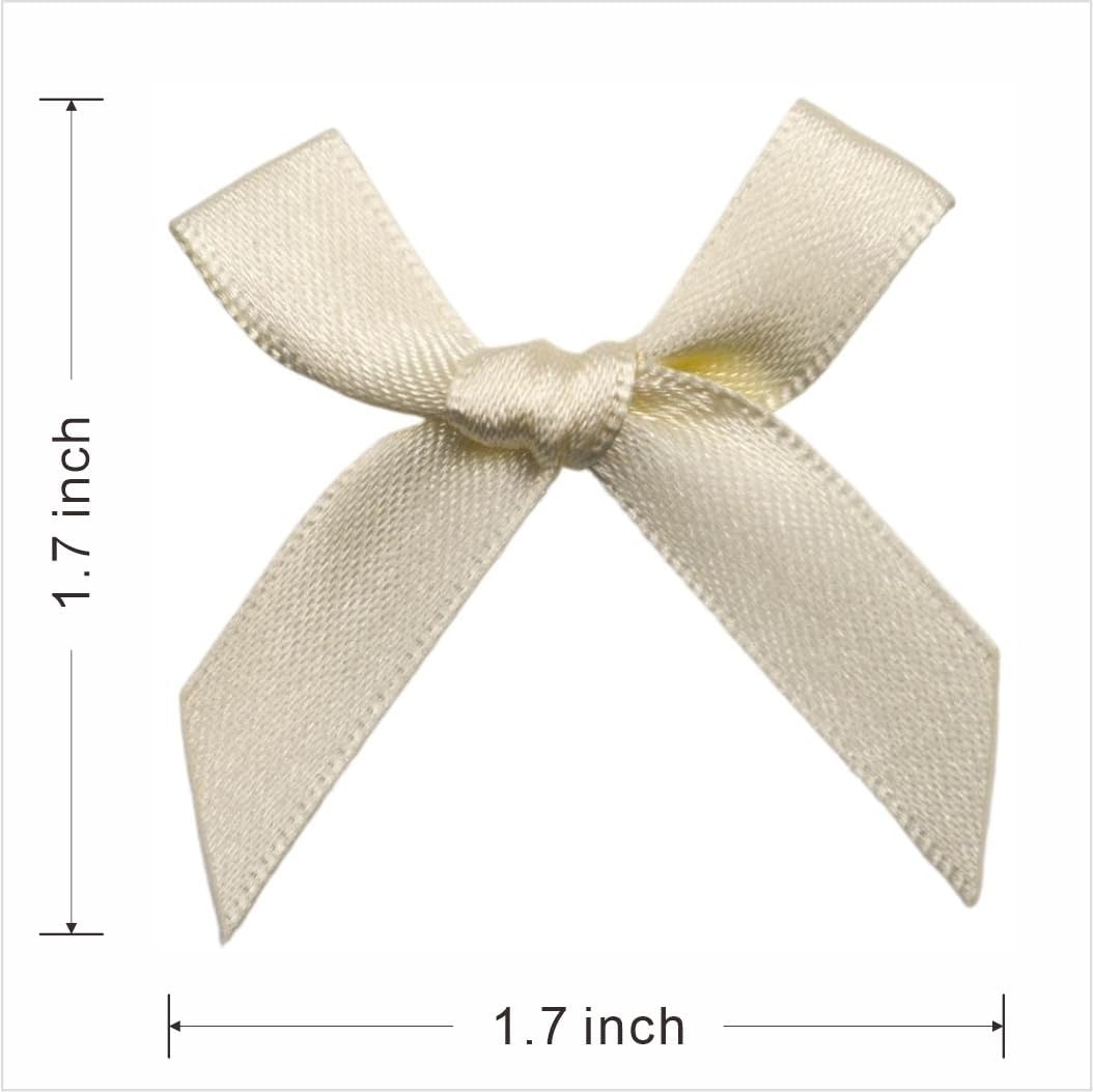 60pcs 1.7" Mini Ivory Ribbon Bows Decor – Small DIY Cream Satin Bows for Crafts, Little Bows for Gift Wrapping, Tiny Bow Stickers for Note Card Bow Baby Shower Cake and Candle Decorations
