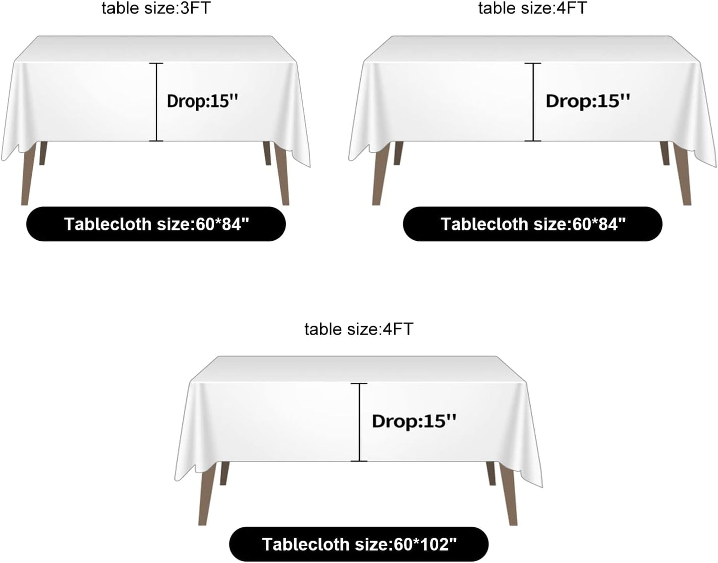 Ascoza 2pack 60x84 Inch Black Rectangular Tablecloth 4 Feet Table Cloth in Polyester Fabric for Wedding/Banquet/Restaurant/Parties