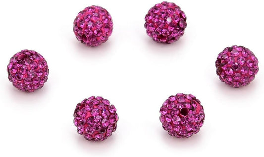 100pcs Adabele Grade A Suncatcher Crystal Rhinestone Pave Loose Beads 8mm Fuchsia Pink Polymer Clay Disco Ball Spacers Compatible with Shamballa All Craft Jewelry Making DB8-22