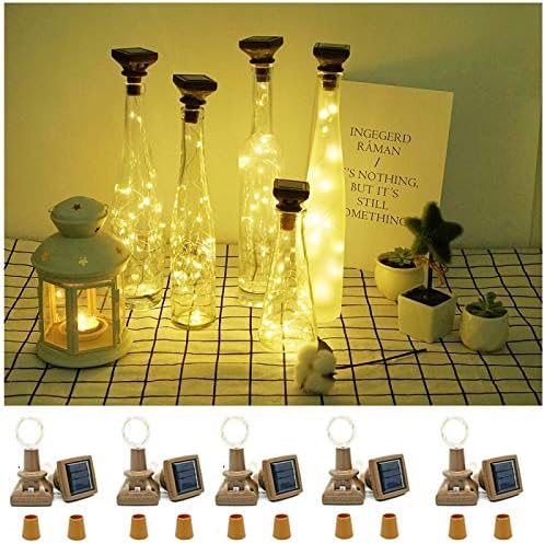 Decorman 10 Pack Solar Wine Bottle Lights 20 LEDs Waterproof Fairy Cork String Silver Wire Craft Lights for Party, Wedding, Christmas, Holiday, Garden, Patio or Table Decor